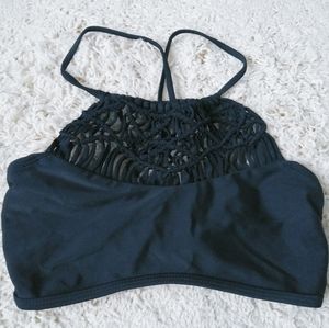 Xhilaration black crochet halter bikini top (M)